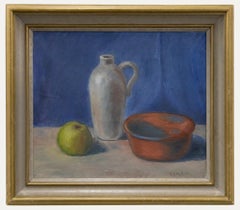 G. Lindahl - Olio di scuola svedese della metà del XX secolo, Natura morta con ceramica