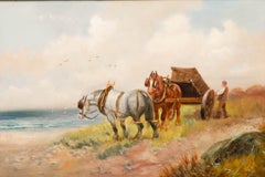 G. Melville  - Early 20th Century Oil, Shire Horses By The Coast