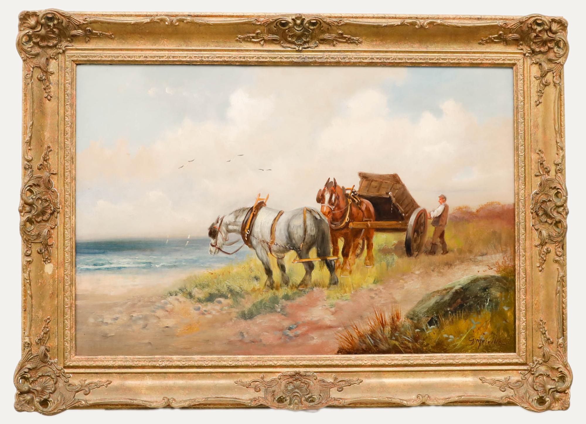 G. Melville  - Óleo de principios del siglo XX, Caballos de la comarca junto a la costa