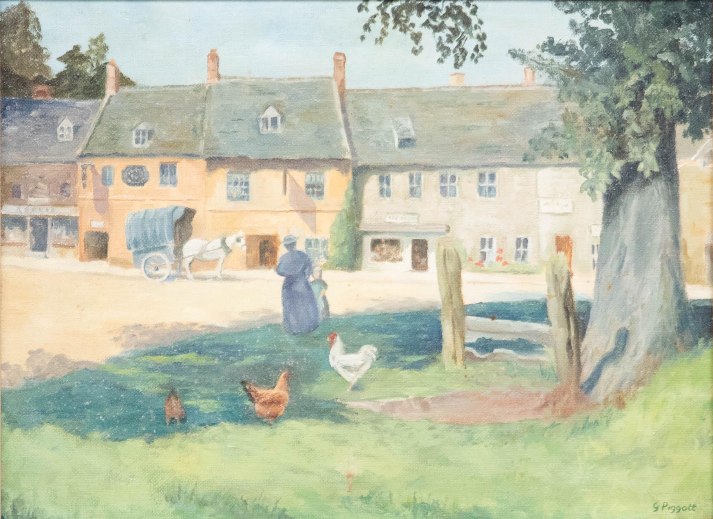 G. Piggott  - Öl des 20. Jahrhunderts, Morgen im Dorf – Painting von Unknown