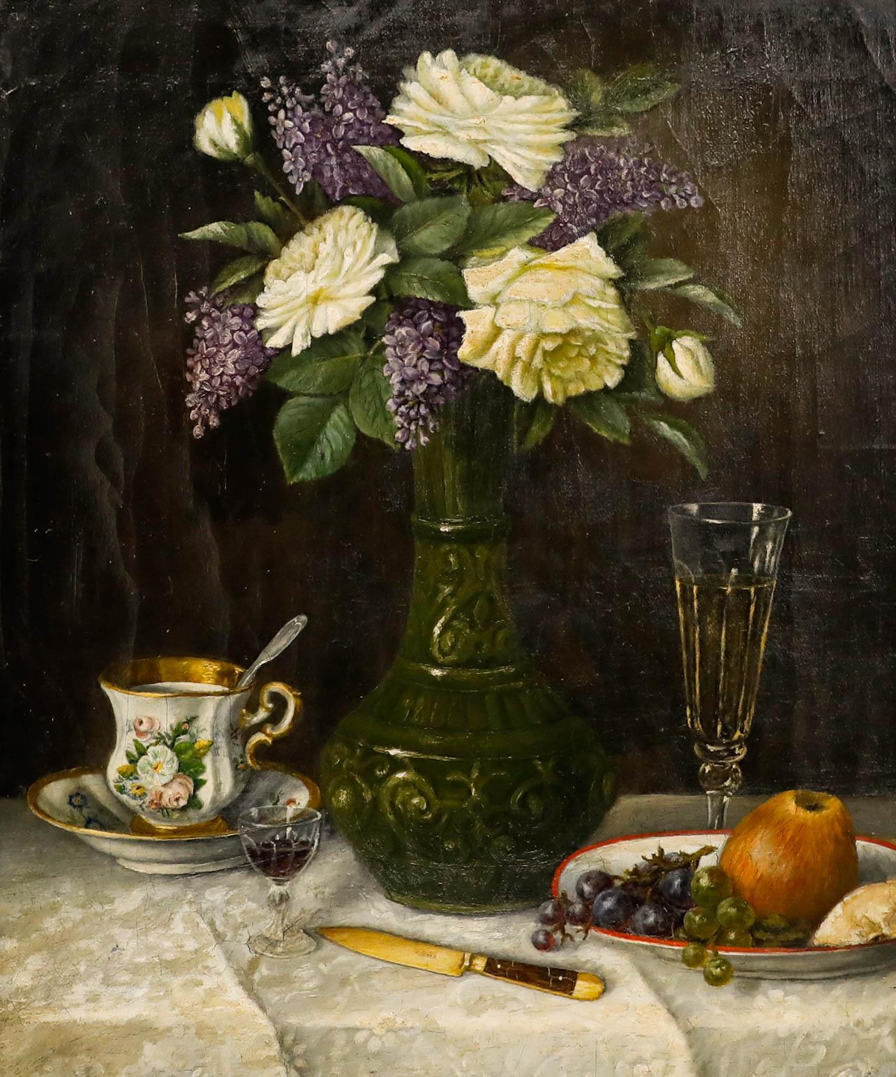 G. Schweneck - Öl des späten 19. Jahrhunderts, Tee und Champagner – Painting von Unknown