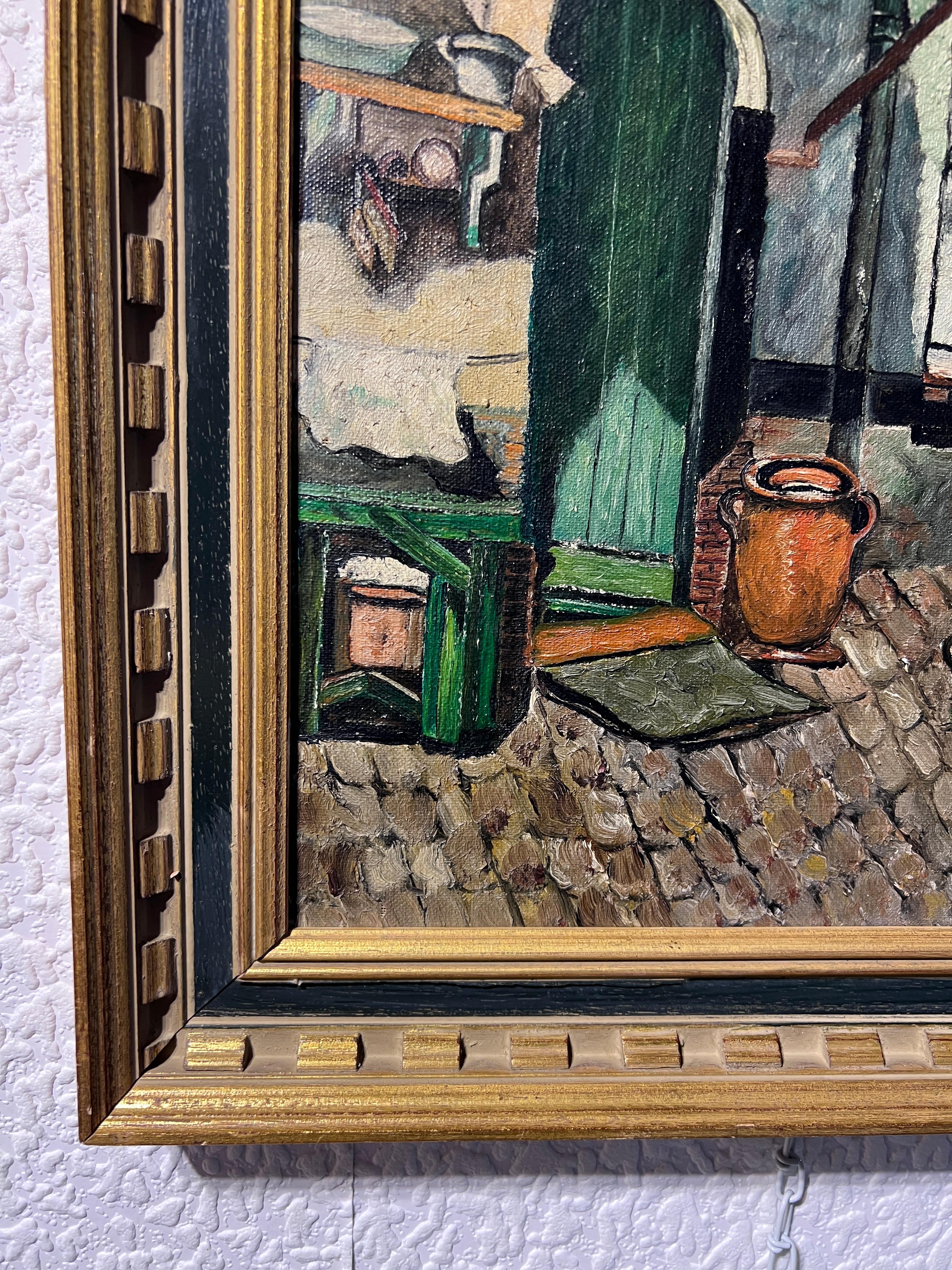 G. Van Der Kelen 1947 dipinto a olio su tela, paesaggio urbano europeo, incorniciato 1