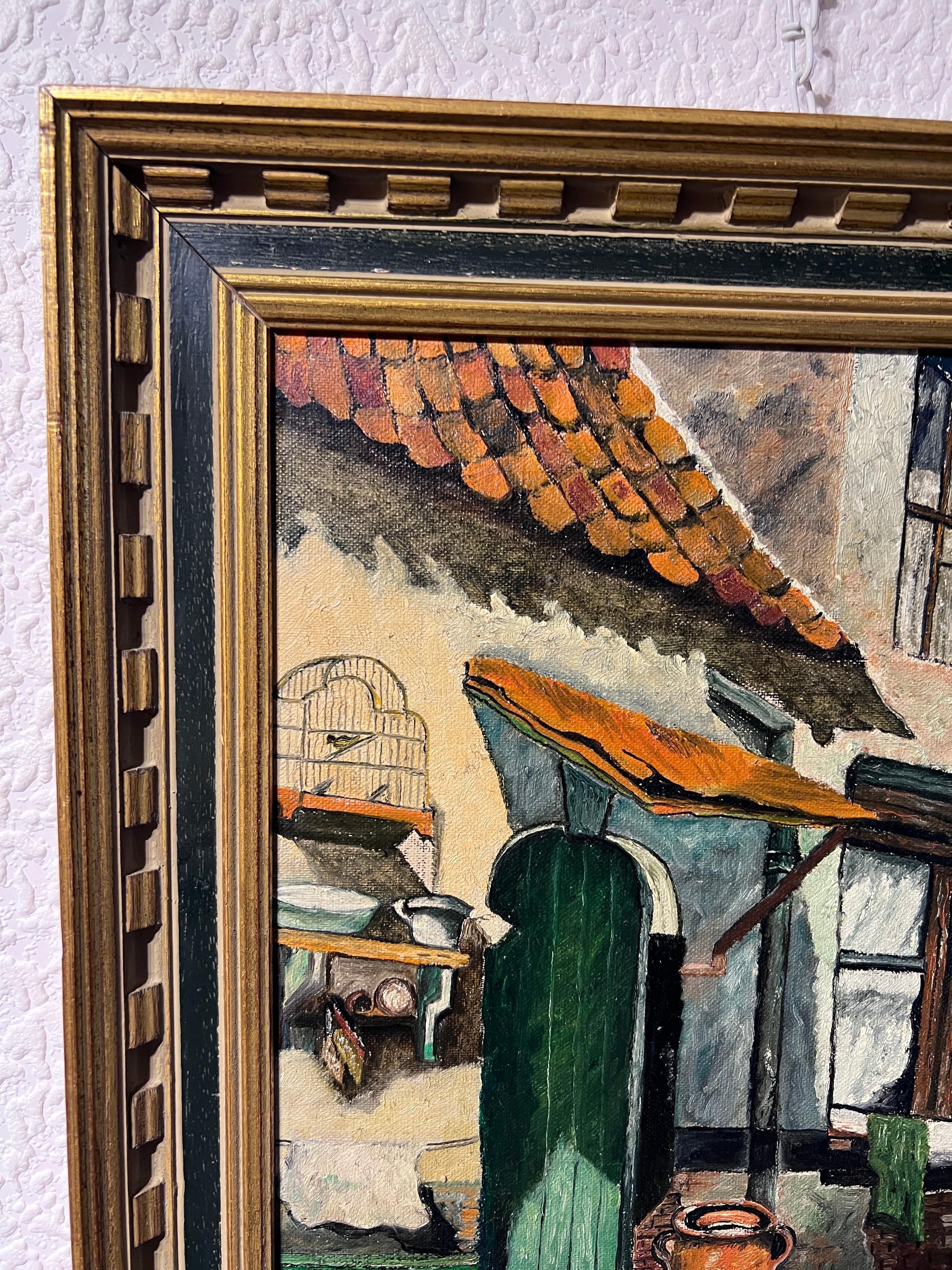 G. Van Der Kelen 1947 dipinto a olio su tela, paesaggio urbano europeo, incorniciato 2
