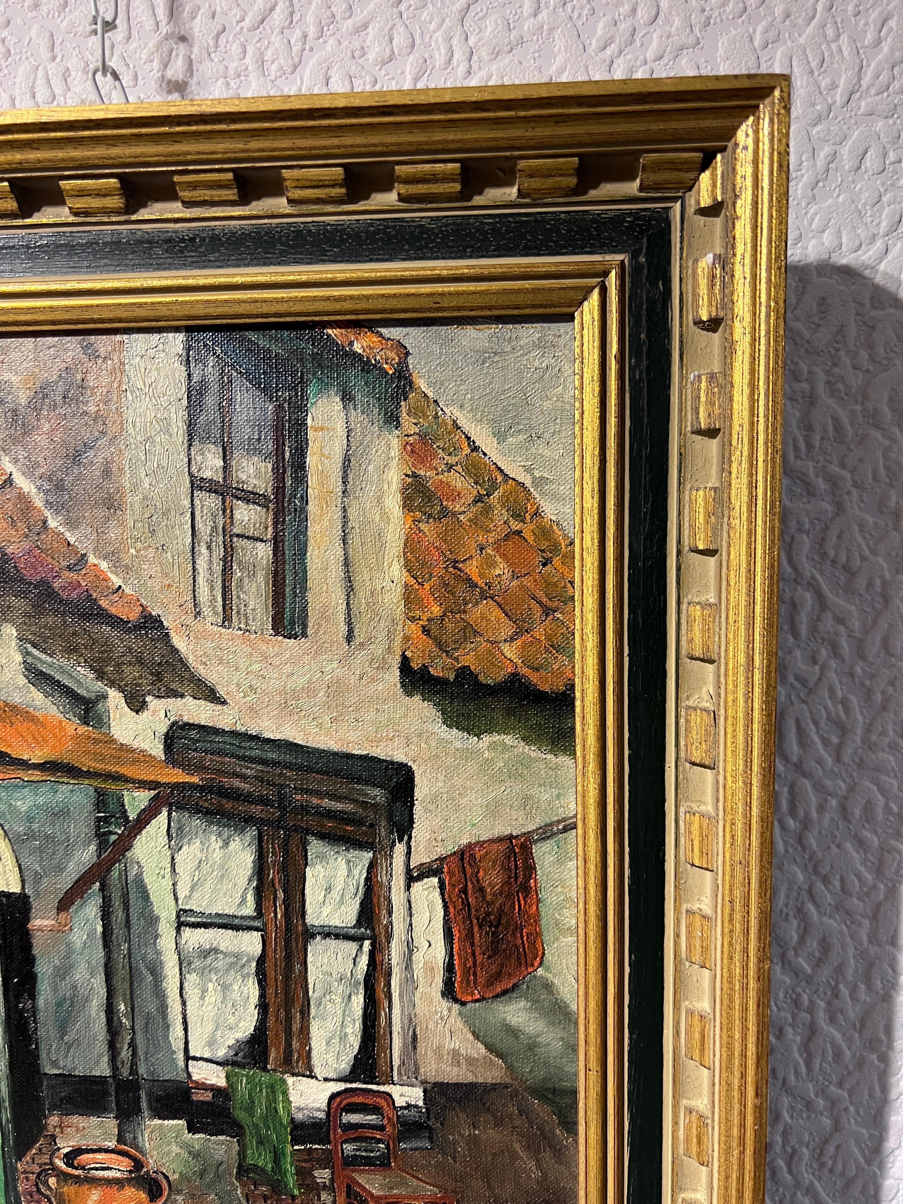 G. Van Der Kelen 1947 dipinto a olio su tela, paesaggio urbano europeo, incorniciato 3