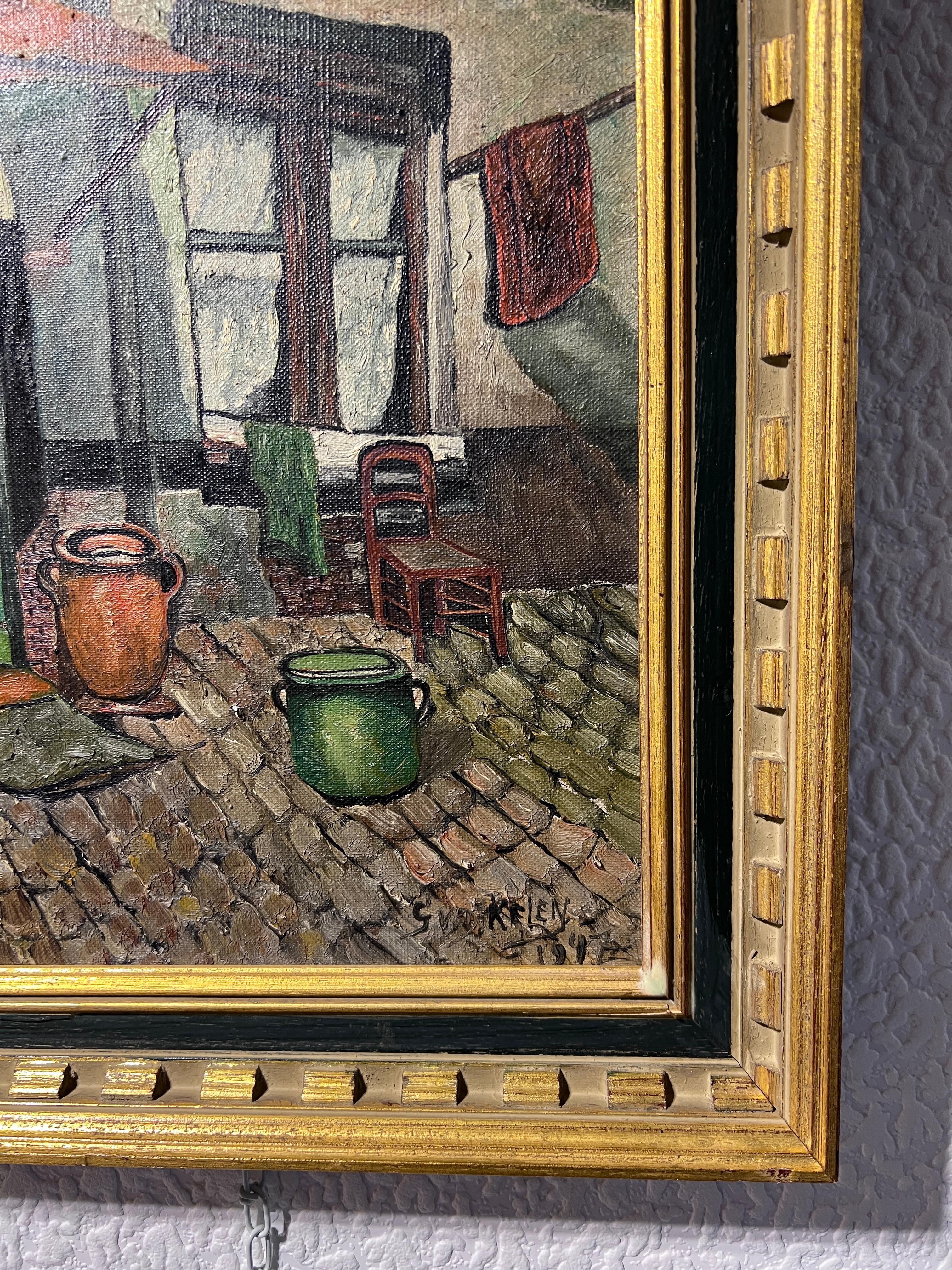 G. Van Der Kelen 1947 dipinto a olio su tela, paesaggio urbano europeo, incorniciato 4