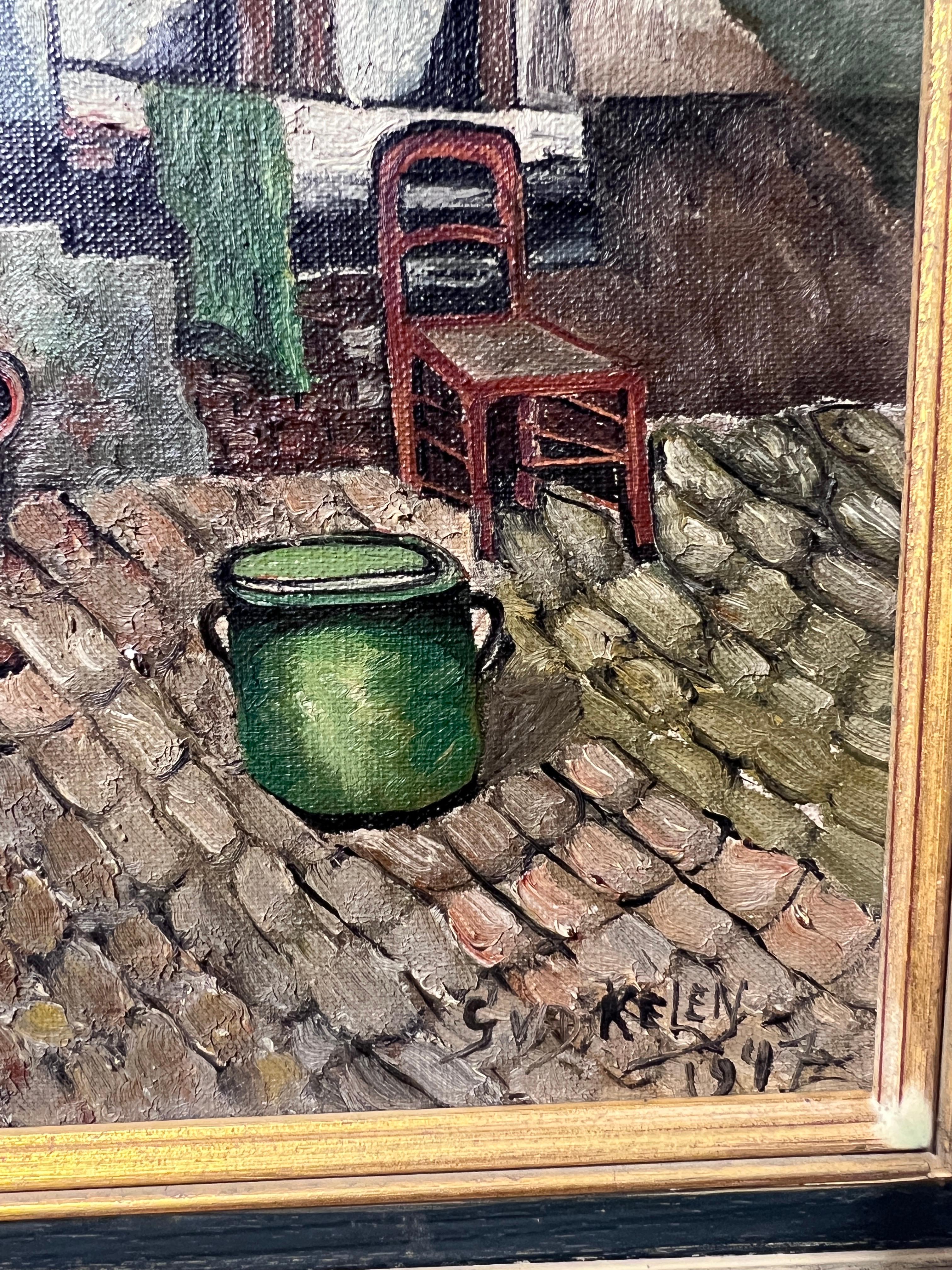 G. Van Der Kelen 1947 dipinto a olio su tela, paesaggio urbano europeo, incorniciato 5