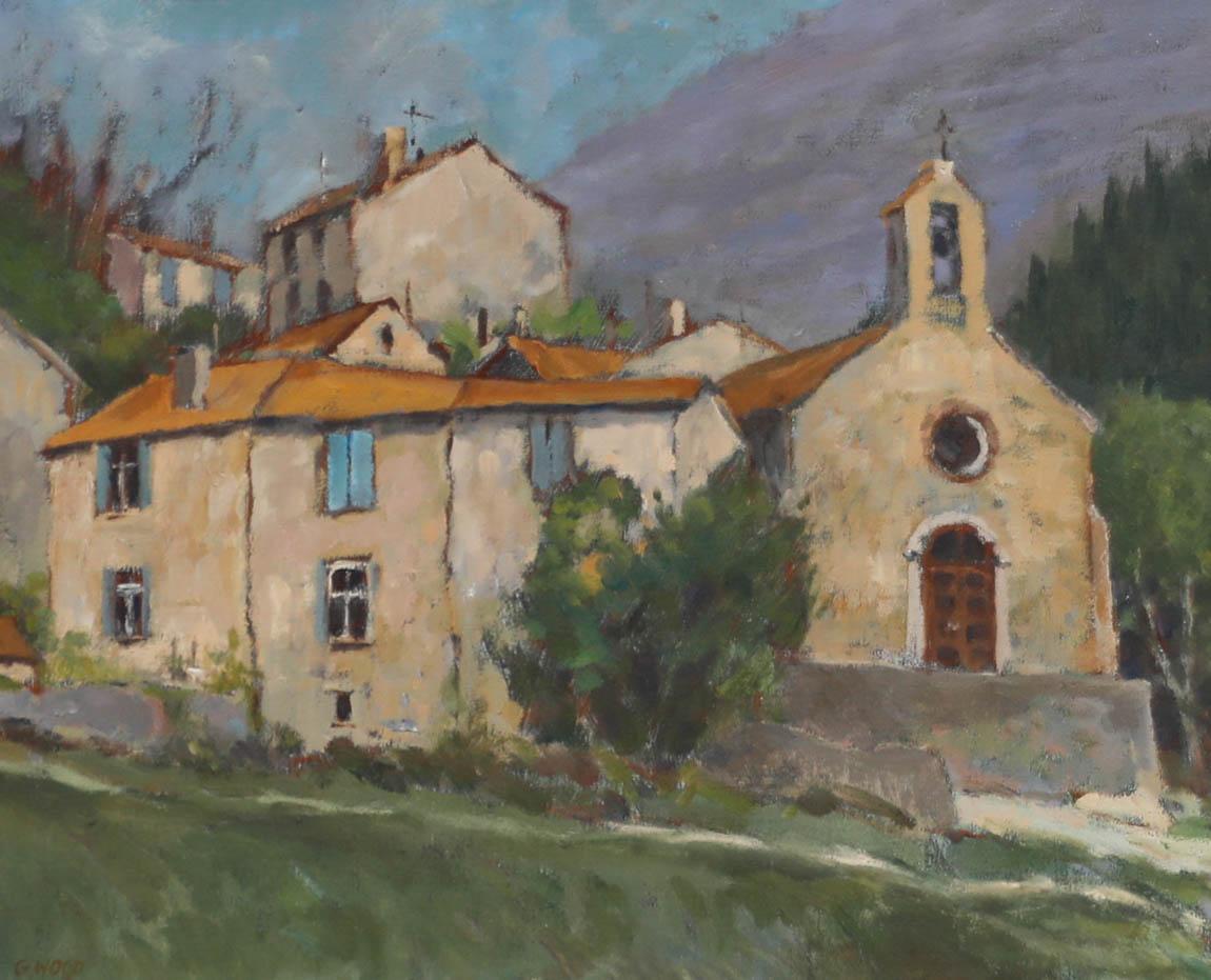 G. Wood - Framed Contemporary Oil, French Buildings in a Landscape - Painting by Unknown