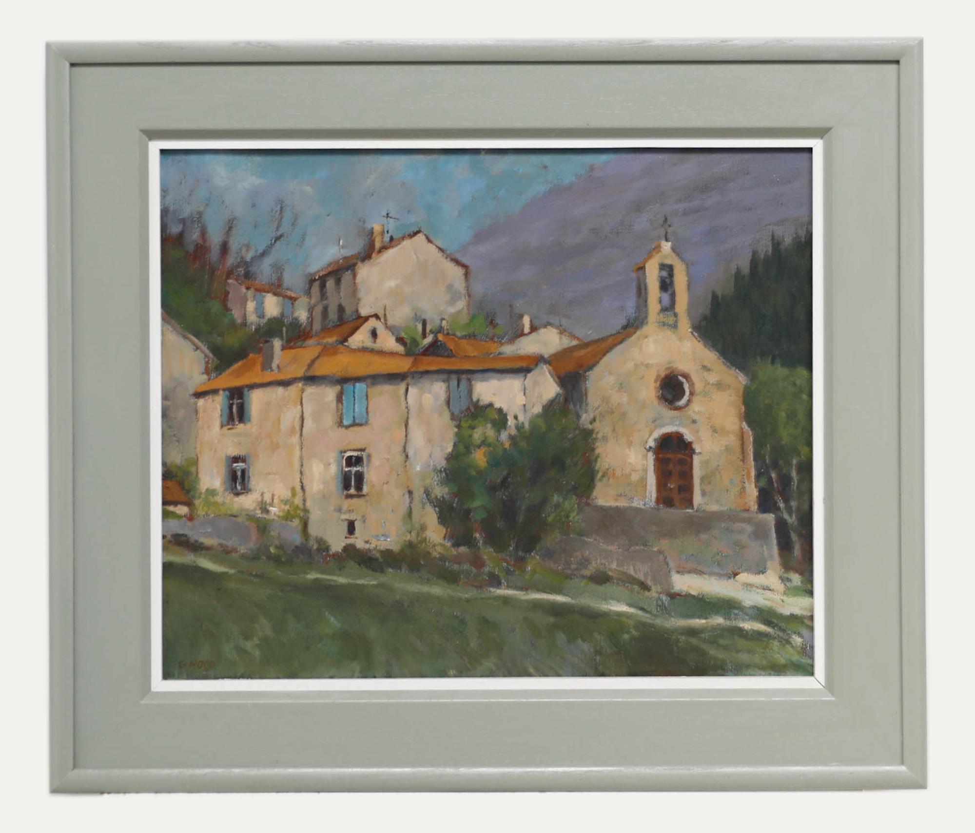Unknown Landscape Painting - G. Wood - Framed Contemporary Oil, French Buildings in a Landscape