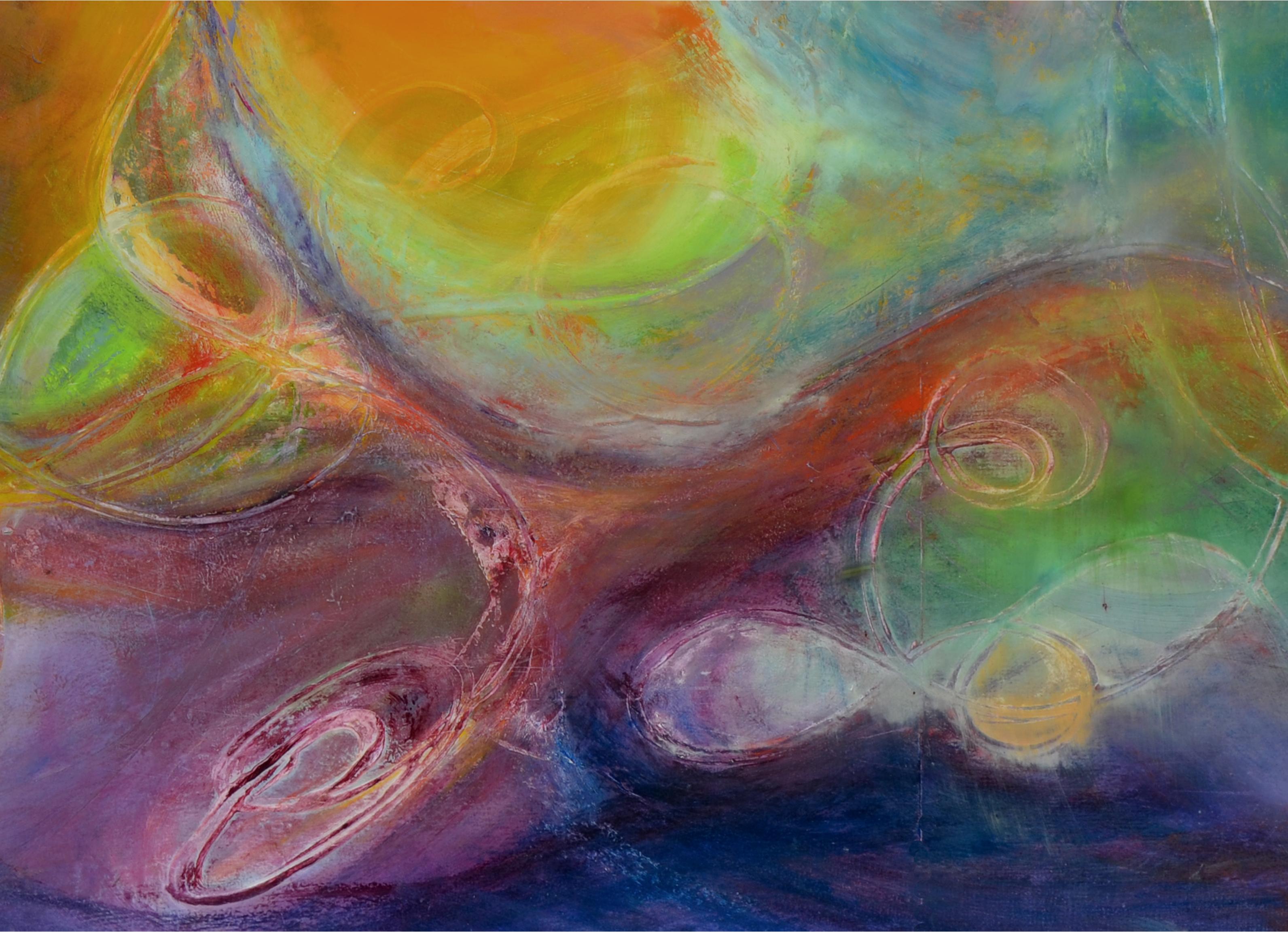 Contemporary Rainbow Abstract with Biomorphic Forms  - Painting by Unknown