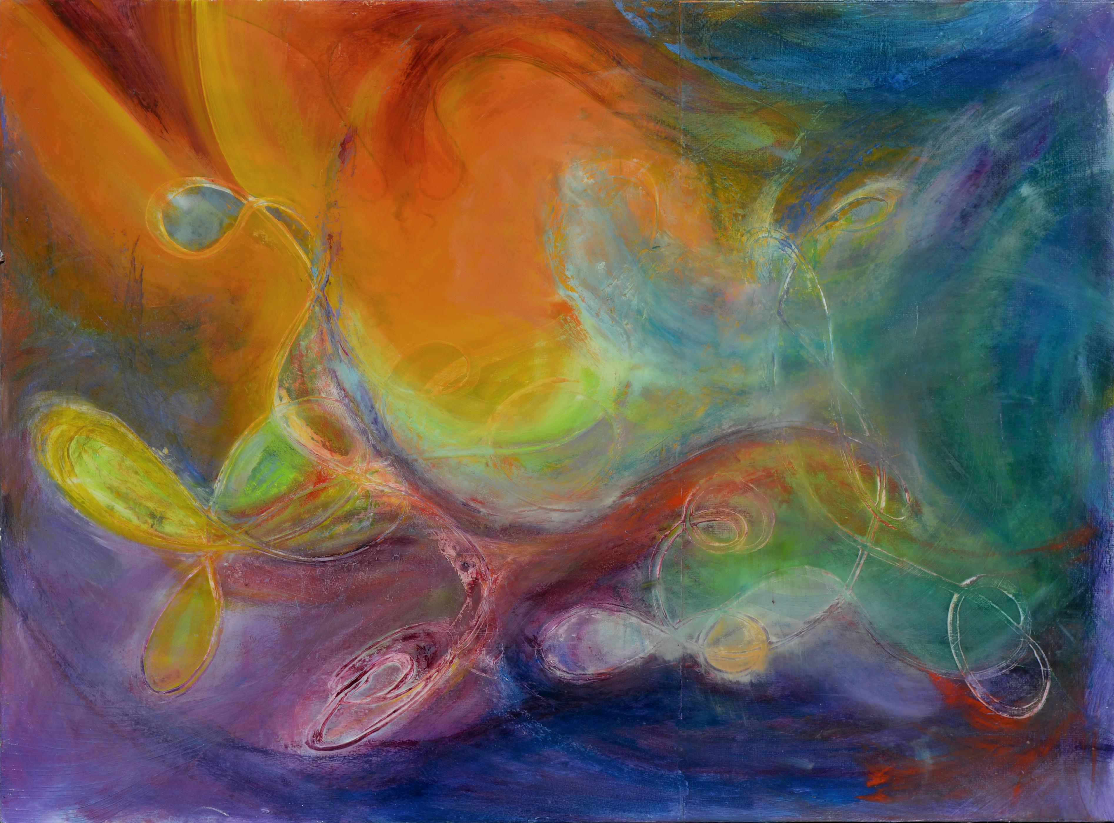 Contemporary Rainbow Abstract with Biomorphic Forms 