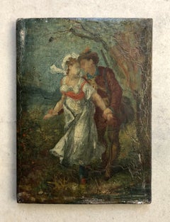 Gallant Scene, Oil On Wood Panel 19th Century