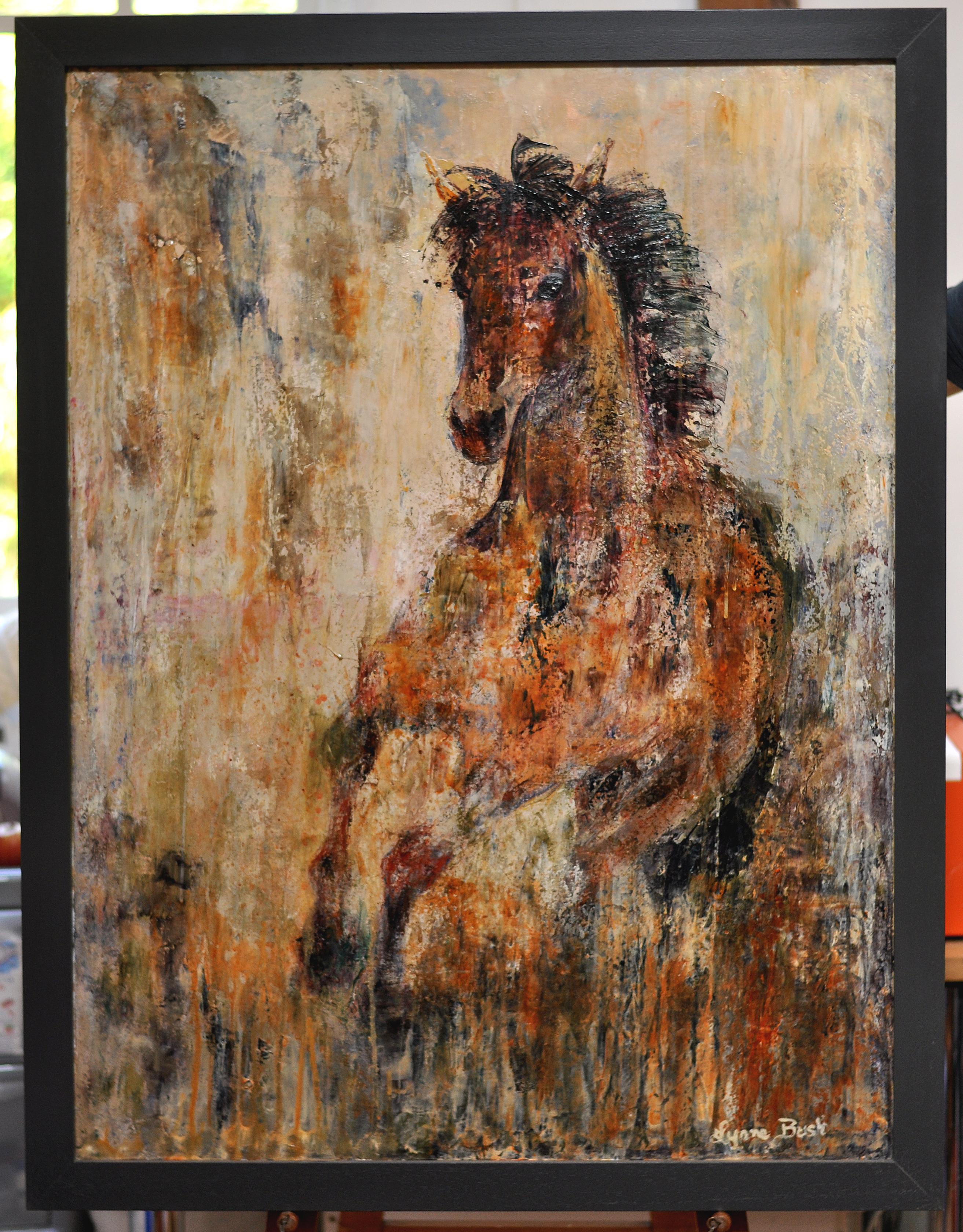 Galloping Free - Abstract Equestrian by Lynne Bush - Painting by Unknown
