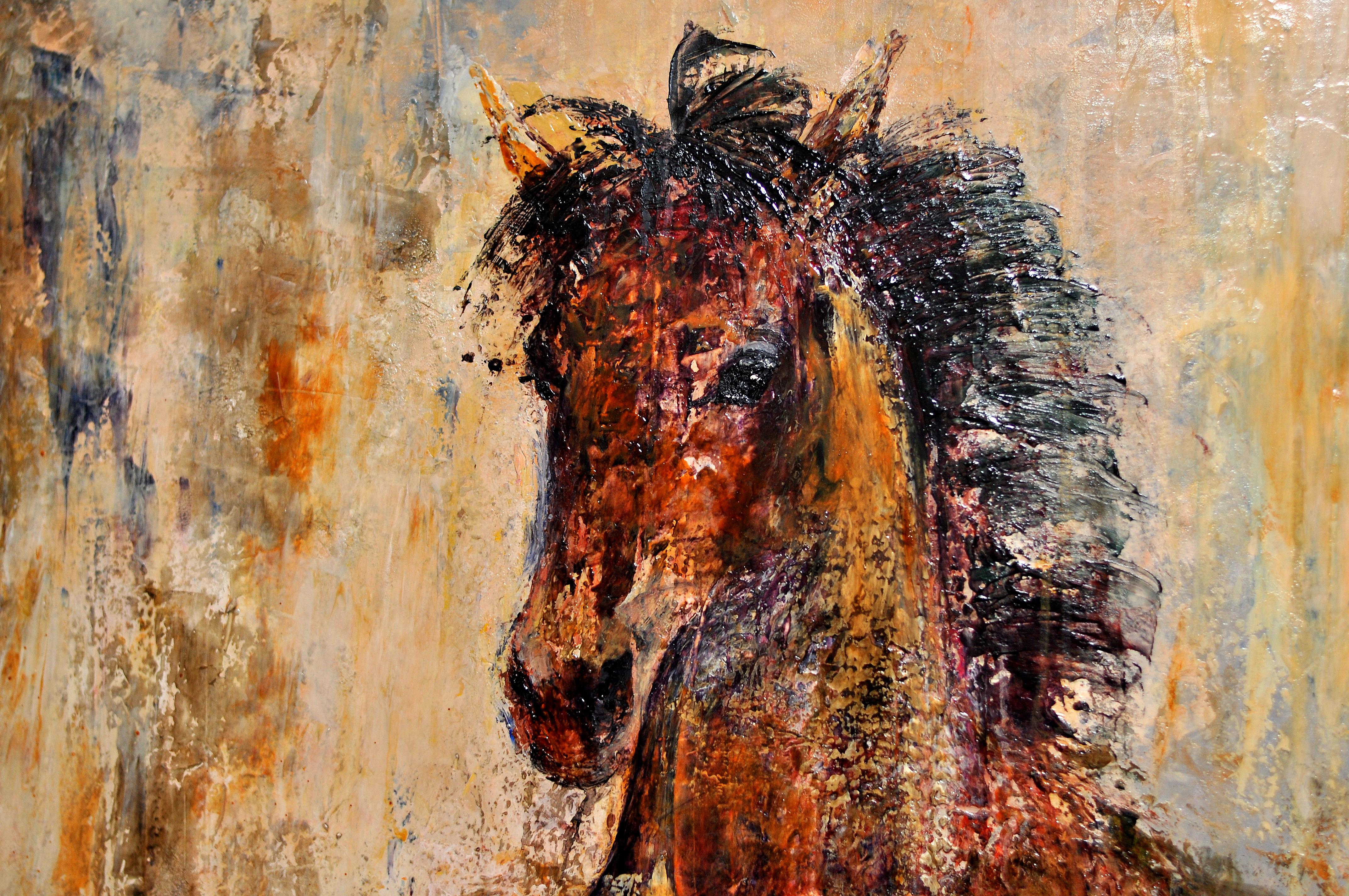 Galloping Free - Abstract Equestrian by Lynne Bush (Abstrakt), Painting, von Unknown