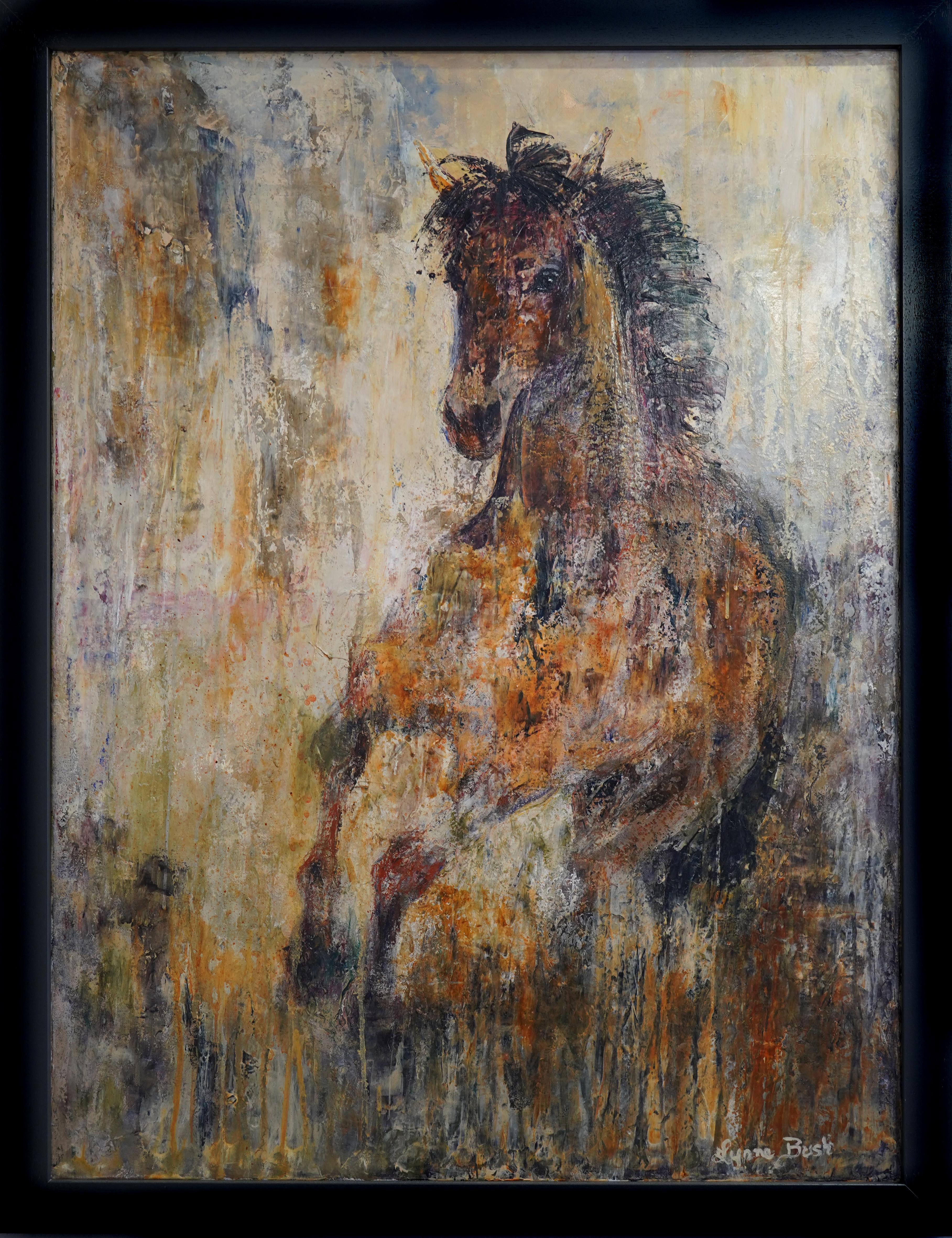 Unknown Abstract Painting – Galloping Free - Abstract Equestrian by Lynne Bush