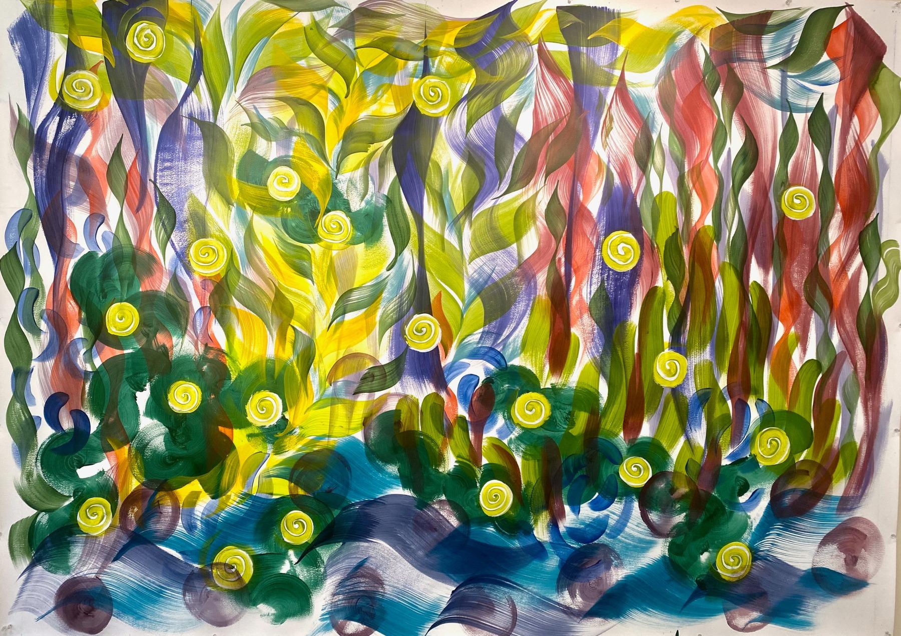 Unknown Abstract Painting – Garten, Acryl auf Papier Gemälde von Caren Furbeyre, 2023
