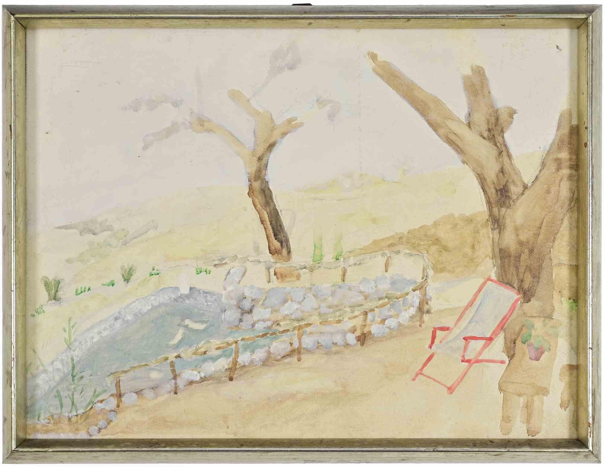 Unknown Landscape Painting - Garden - Painting - Mid-20th Century