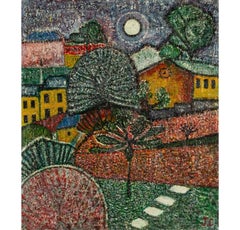 Gardens at Night, Greenwich, Oil on Board Painting by John Christopherson, 1972