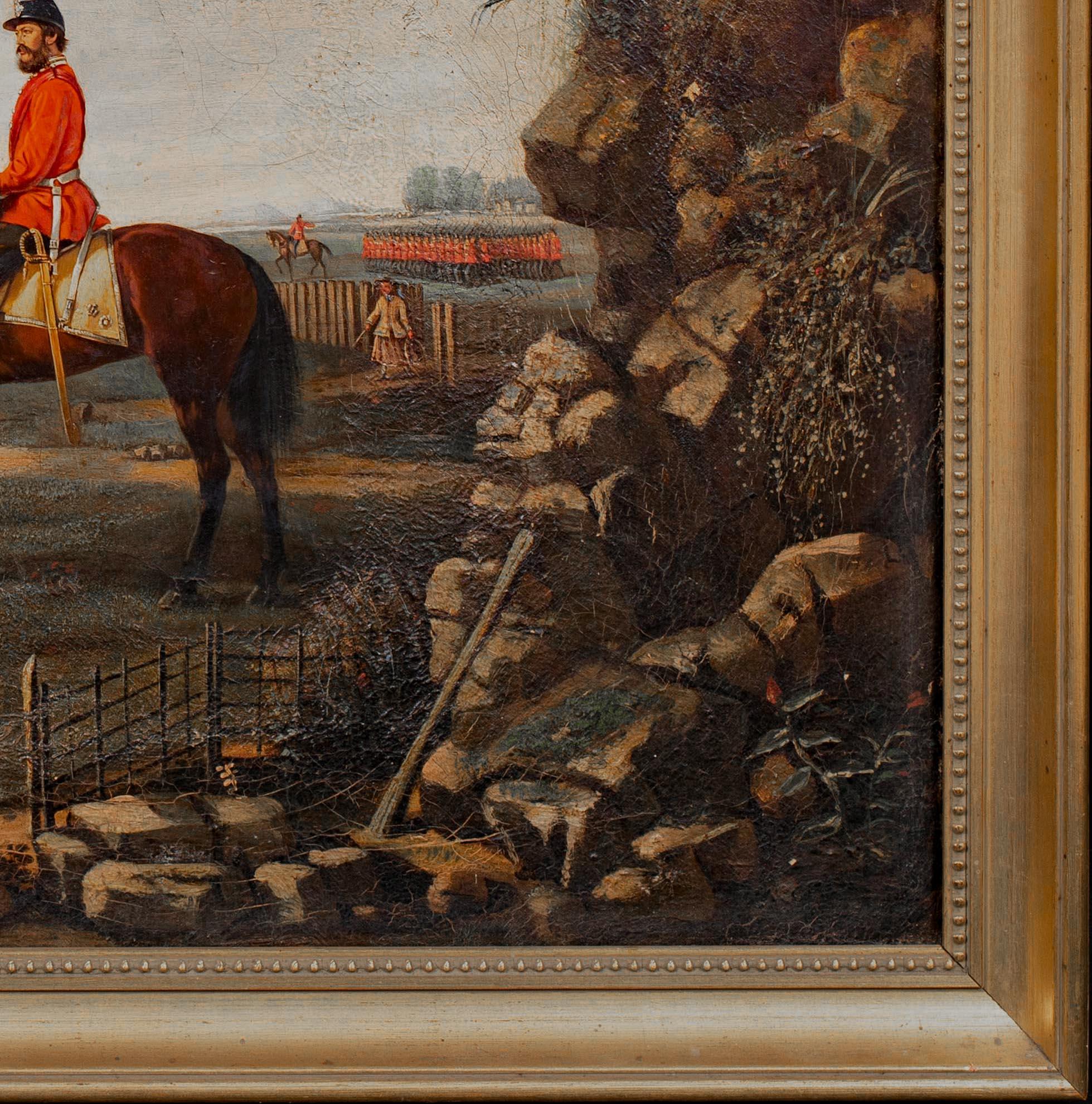 Garibaldi Redshirts Encampment, 19th Century

attributed to Remigio Legat (19th century Italian)

Large 19th century landscape of Garibaldi's Redshirt in camp with an officer in the foreground, oil on canvas. Excellent quality rare circa 1860
