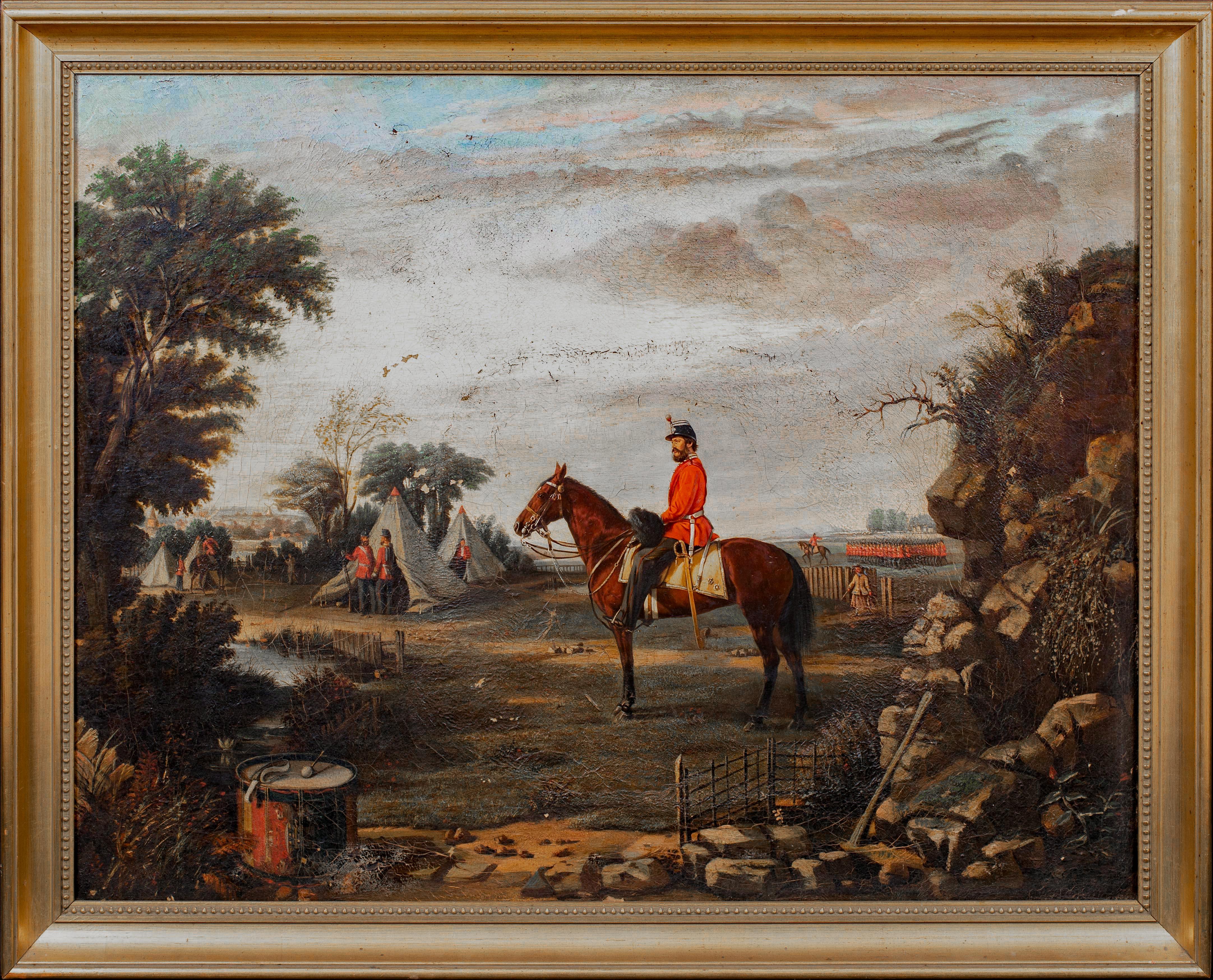 Unknown Portrait Painting - Garibaldi Redshirts Encampment, 19th Century  attributed to Remigio Legat 