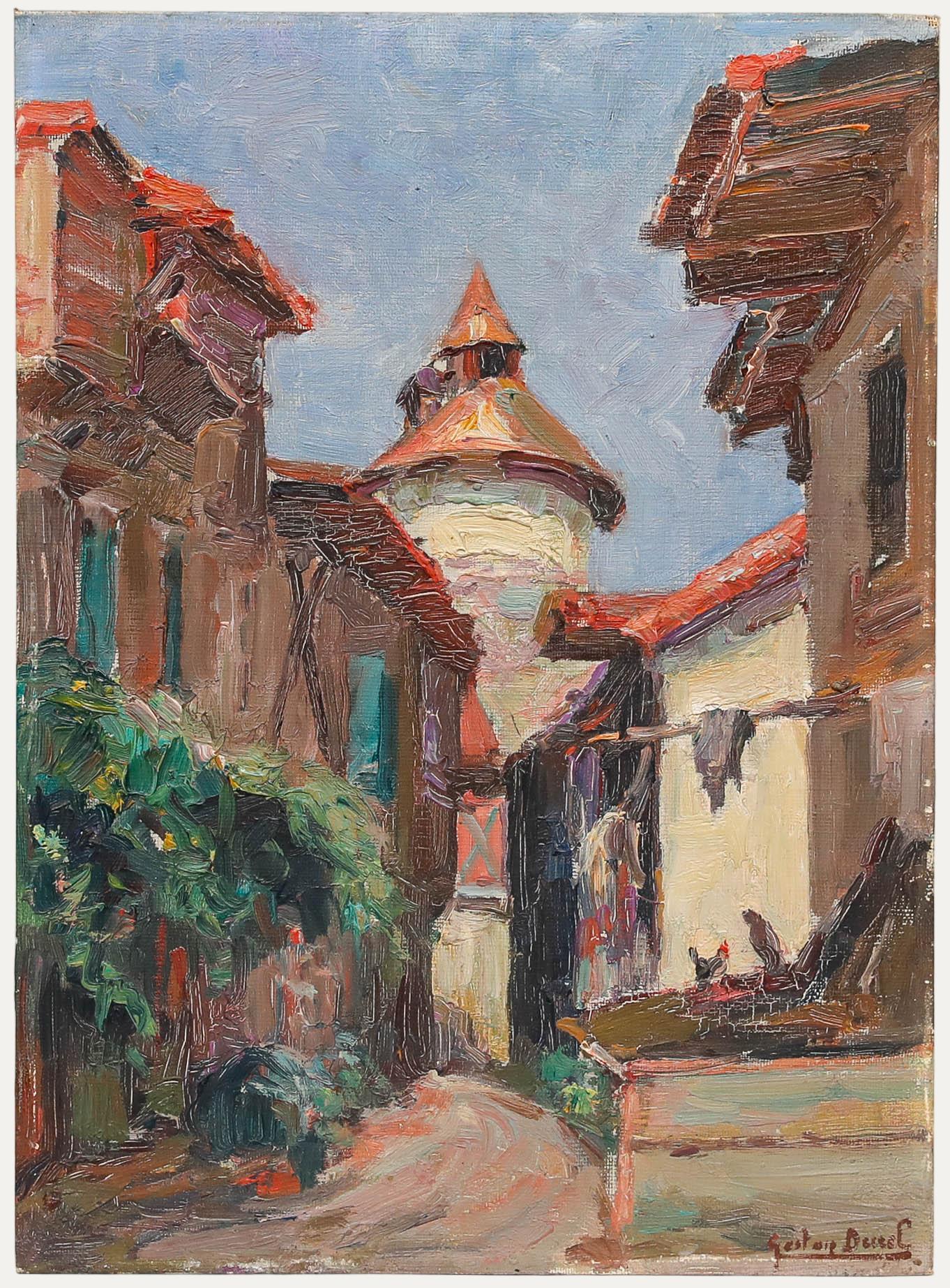 Gaston Jules Louis Durel (1879-1954) - Huile, village ensoleillé