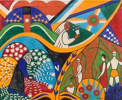 Gastone Lanfredini: Tuscan Painter - Mathematician. Year 1967.  Naif landscape.