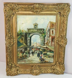 Gate Entrance to Rome, Oil Painting in 19th Century Gilt Frame, 1940s