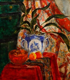 GEB - Framed 20th Century Oil, Still Life, Fruit & Fabrics