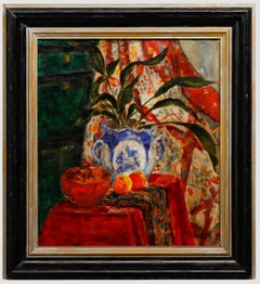 Vintage GEB - Framed 20th Century Oil, Still Life, Fruit & Fabrics