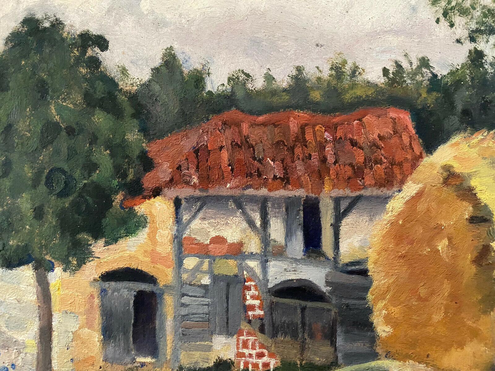 Genevieve Zondervan French Oil Painting, Harvest Fields Farm Barns - Gray Landscape Painting by Unknown