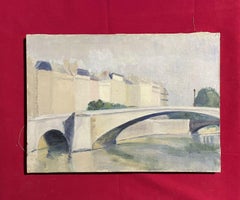 Genevieve Zondervan Huile française, paysage fluvial parisien et pont