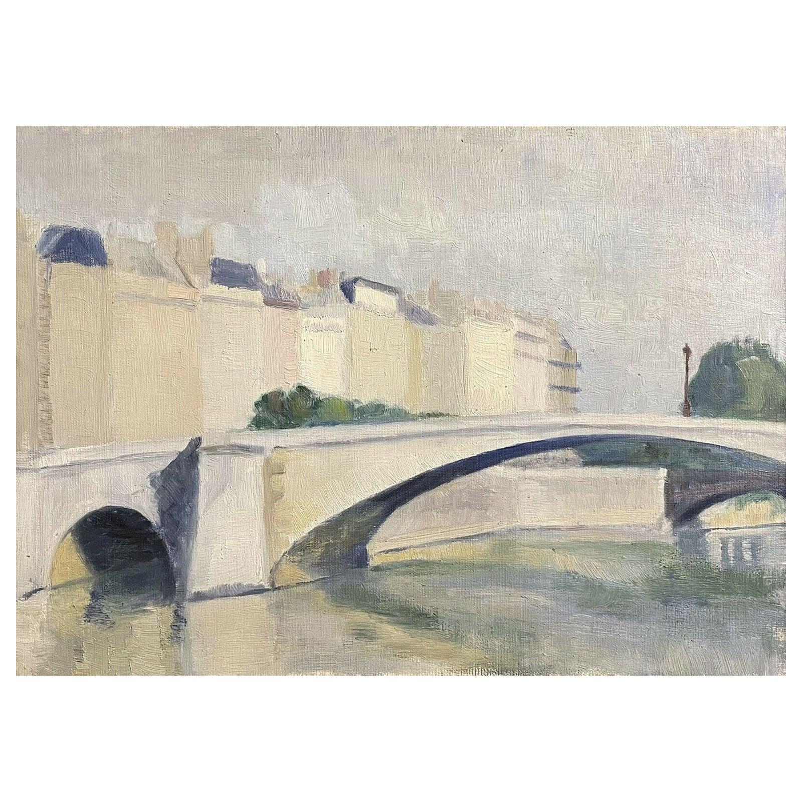 Genevieve Zondervan Olio francese, Paesaggio fluviale parigino e ponte