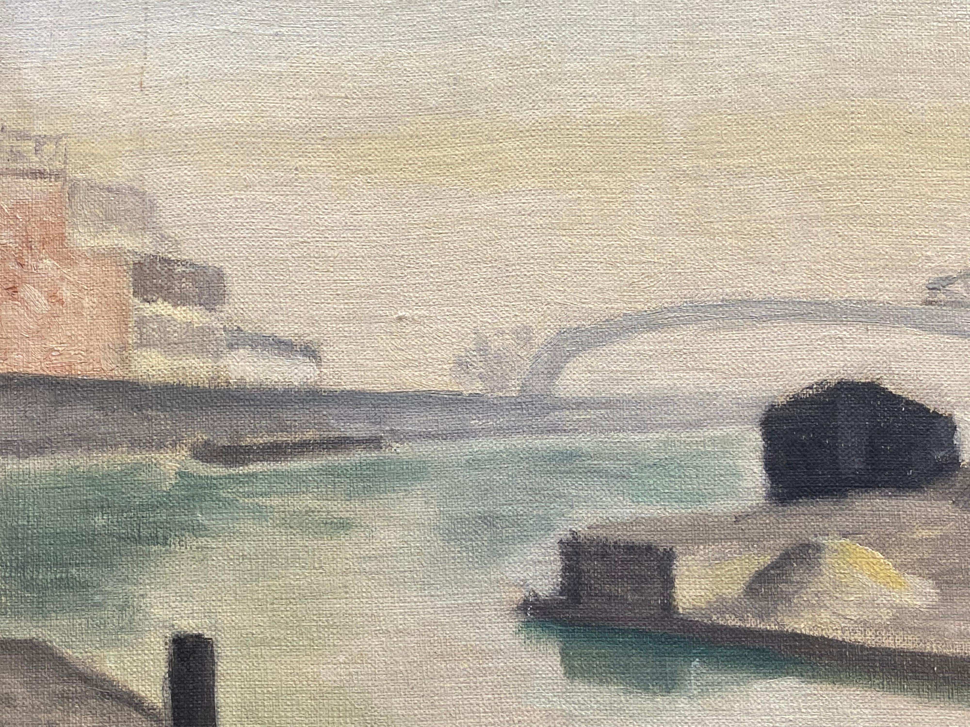 Paesaggio
di Geneviève Zondervan (francese 1922-2013)
pittura ad olio su tavola

tavola: 9 x 10,5 pollici

Superbo dipinto a olio su tavola della metà del secolo scorso dell'artista francese Geneviève Zondervan (1922-2013). Il dipinto ha un'ottima
