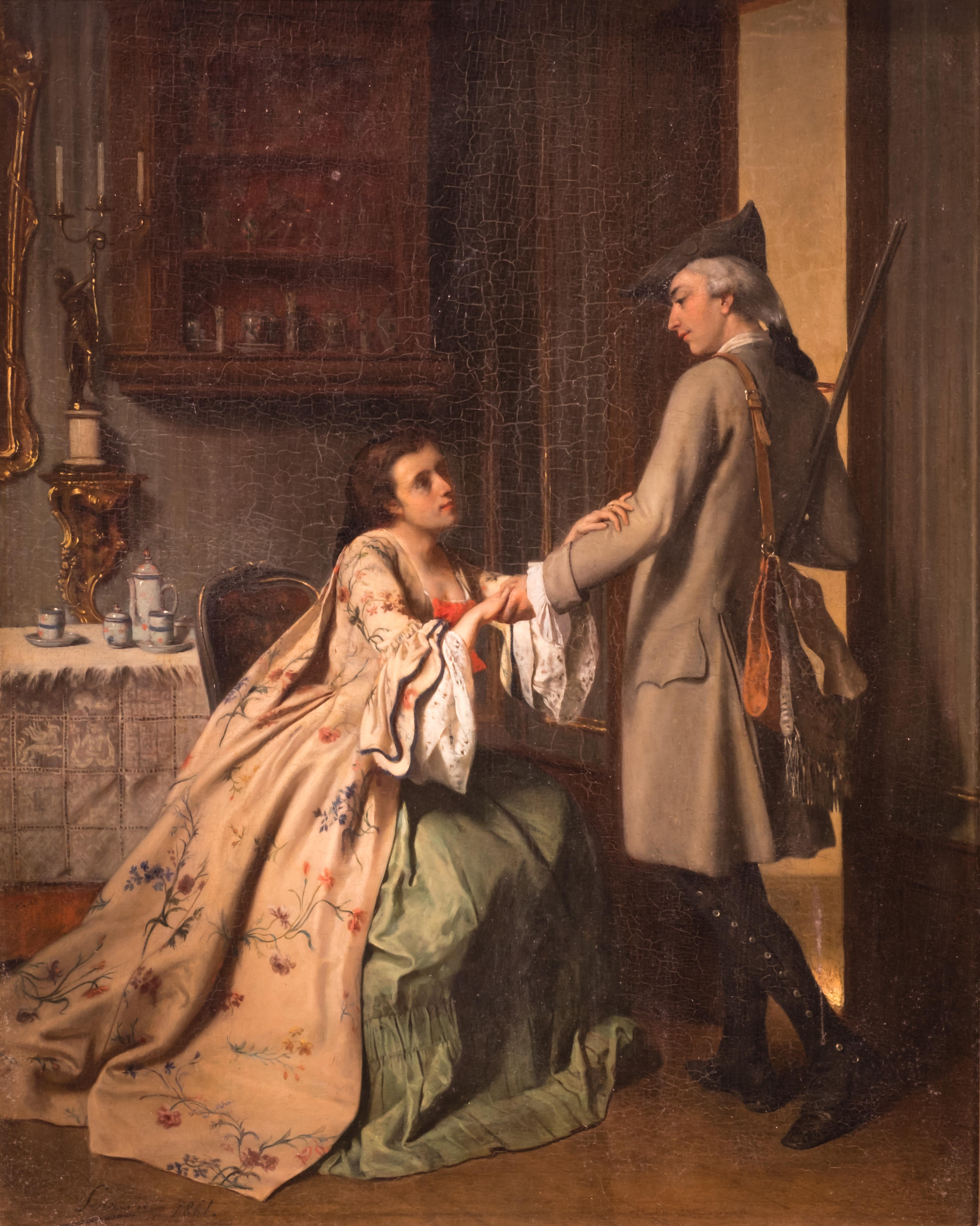 Französisches Genregemälde:: Teilende Liebhaber:: 19. Jahrhundert:: Öl auf Leinwand – Painting von Unknown