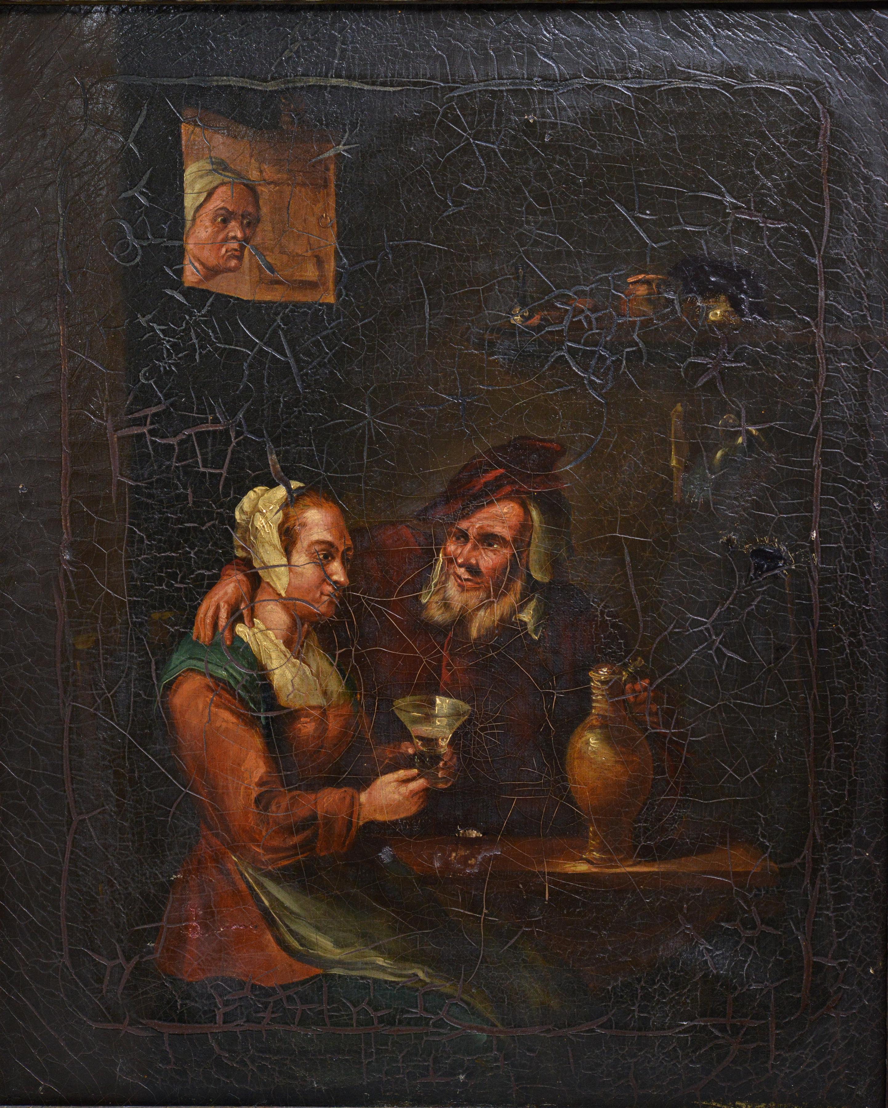 Awkward Situation Genre Scene early 19th century Oil Painting Old Masters Style - Brown Portrait Painting by Unknown