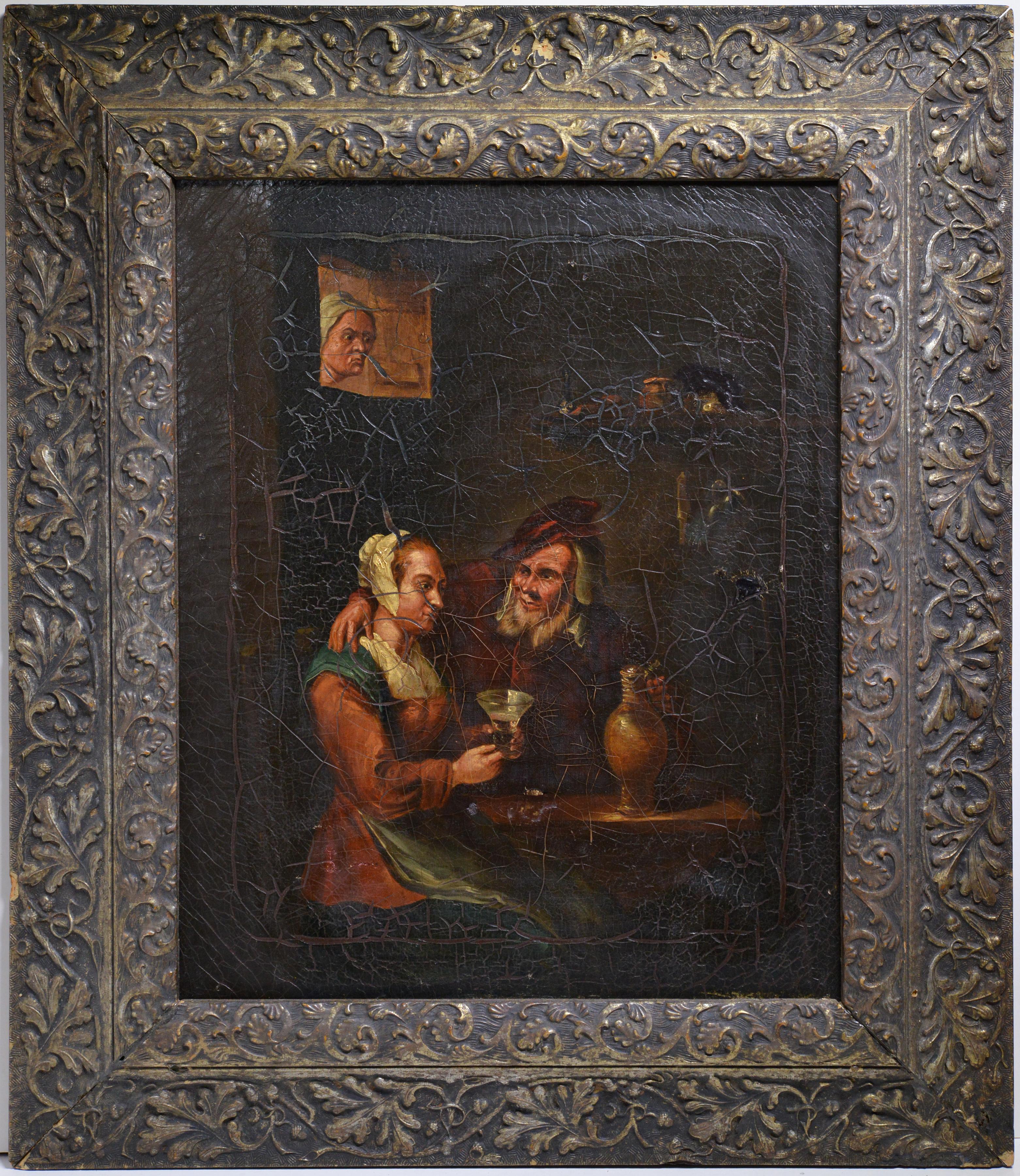 Unknown Portrait Painting – Awkward Situation Genre-Szene frühes 19. Jahrhundert Ölgemälde Alter Meister Stil Alter Meister
