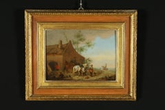 Antique Genre Scene The Farriers Oil on Board Late 1600s