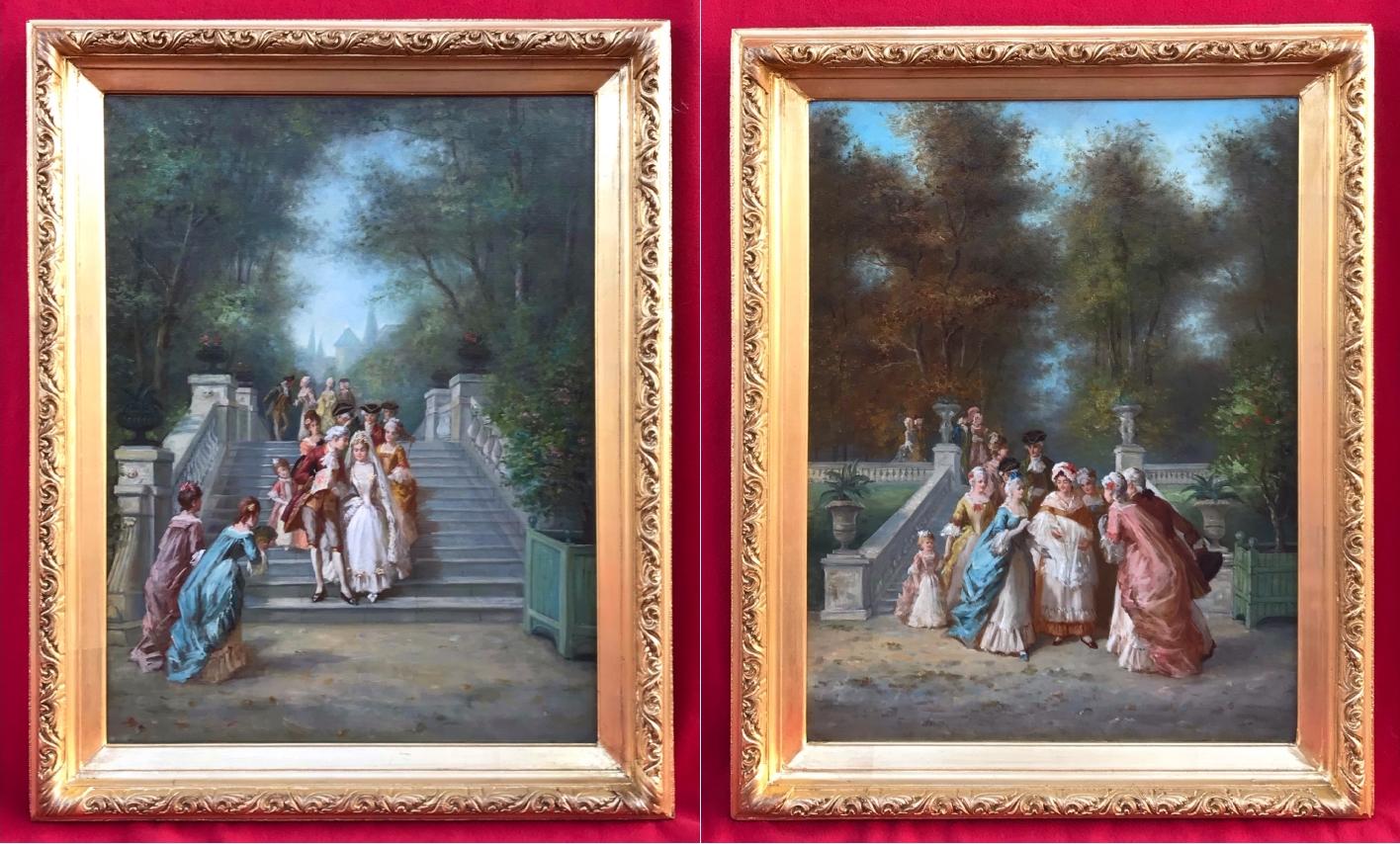 Genre Scenes Paintings in pair - French School 19th Century