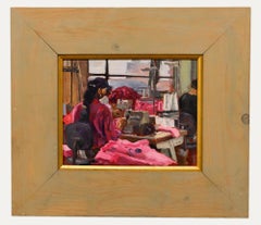 Geoffrey Beasley - Framed 1993 Oil, Seamstress in Pink