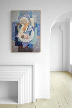 Geometric Abstract Oil on Canvas, Cubist Influence, 20th Century School