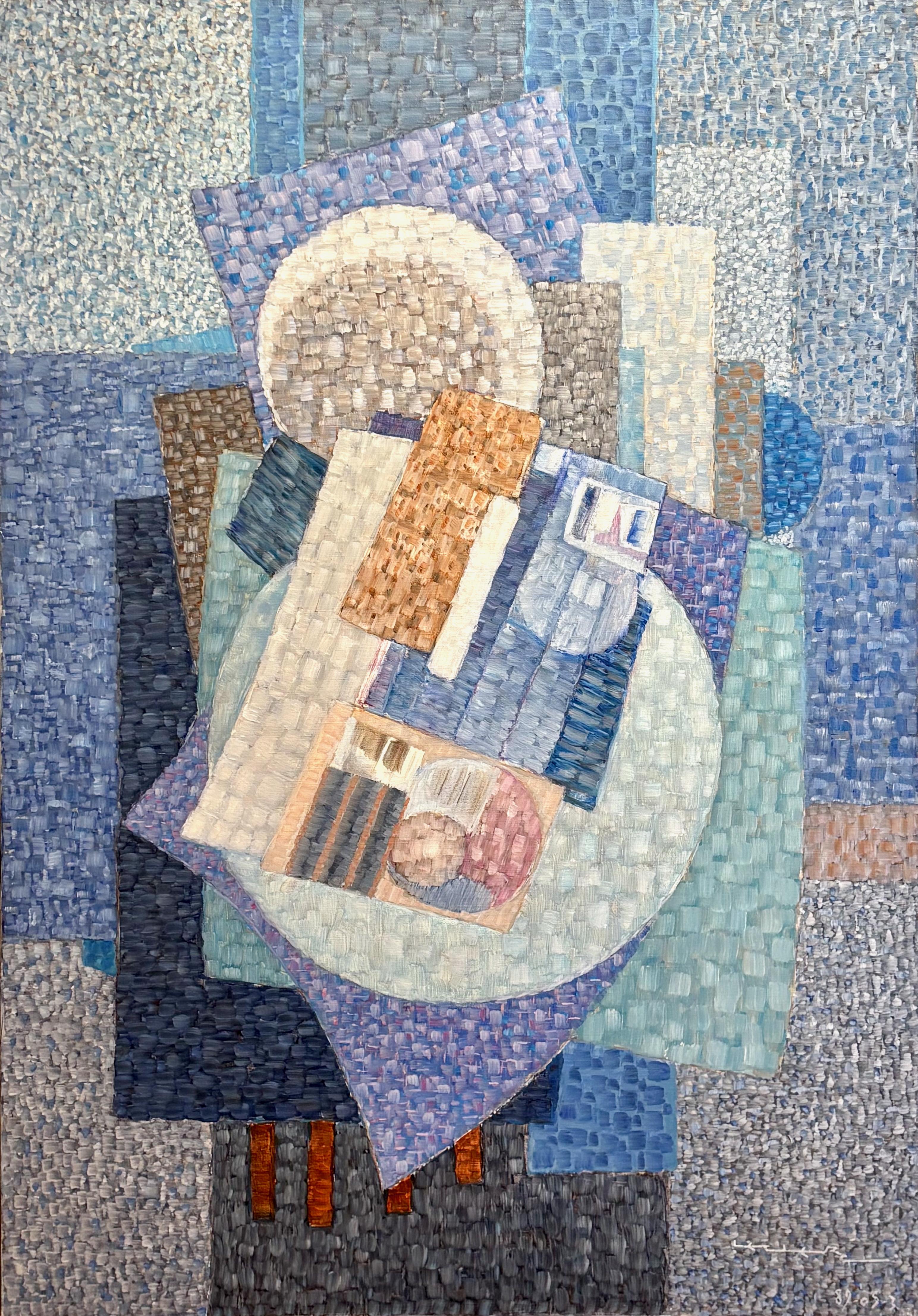 Geometric Abstract Oil on Canvas, Cubist Influence, 20th Century School