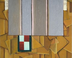 Geometric Abstraction with Silver Rectangles - Original Op Art Oil Painting