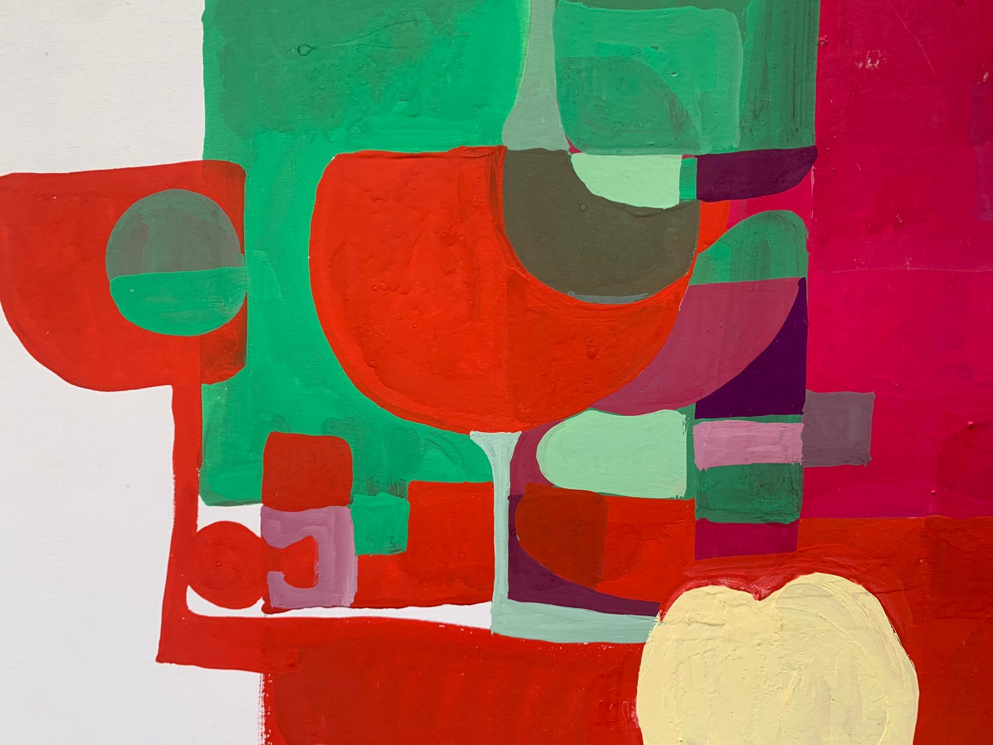Geometric Fantasy with Coffee Pot and Red Wine Glasses. Circa 1970 - Painting Pop Art di Unknown