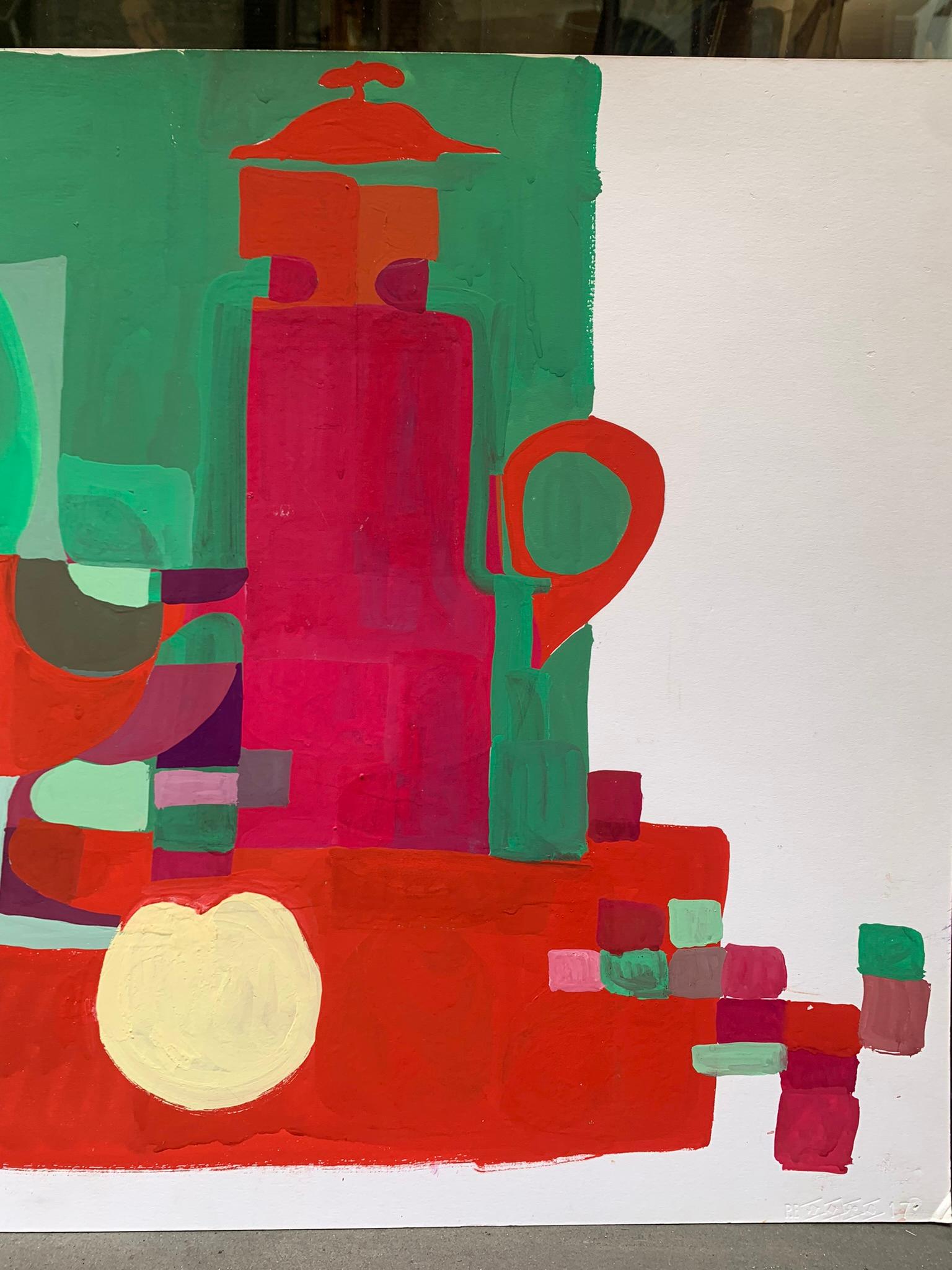 Geometric Fantasy with Coffee Pot and Red Wine Glasses. Circa 1970 1