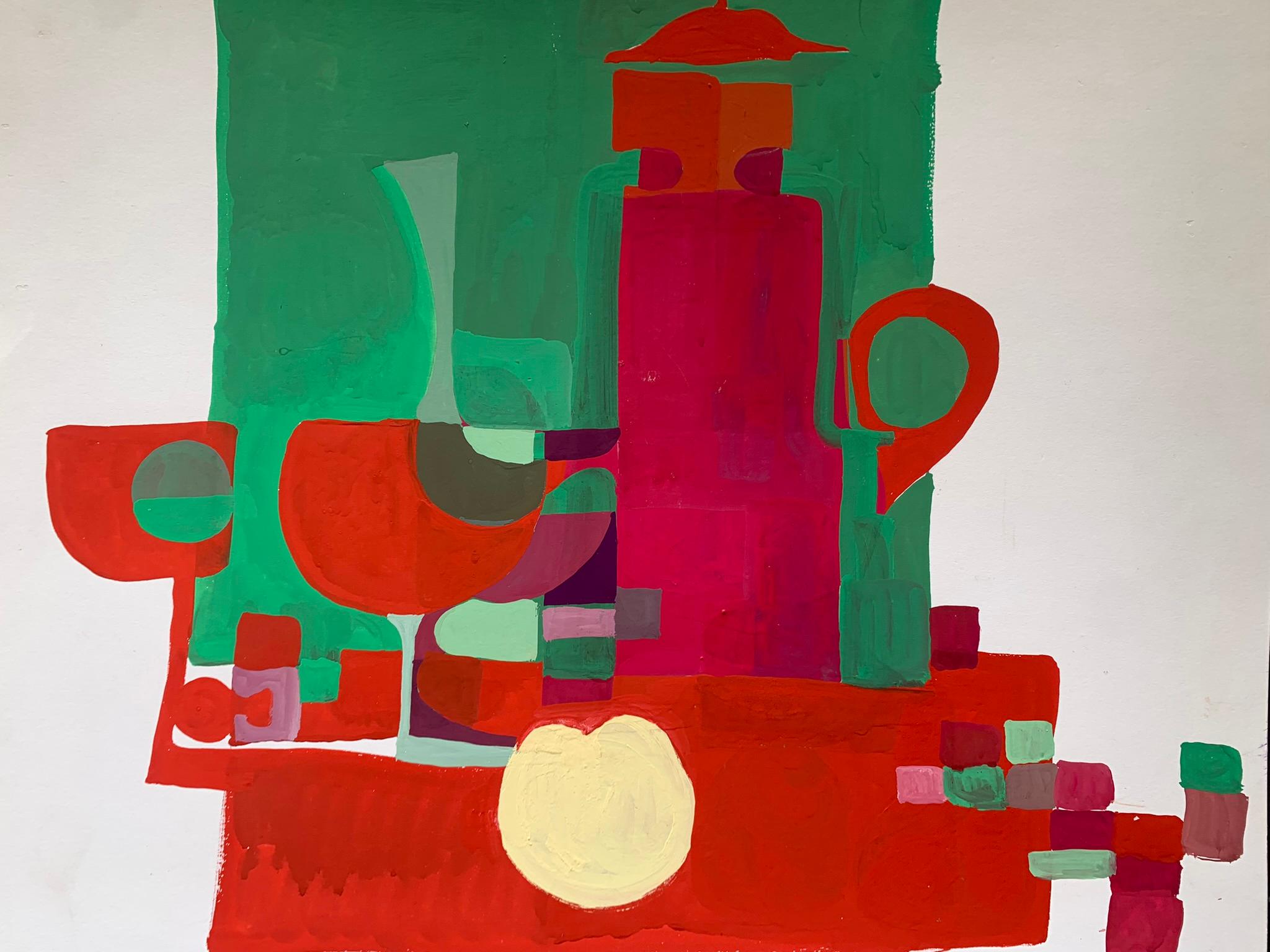 Geometric Fantasy with Coffee Pot and Red Wine Glasses. Circa 1970 3