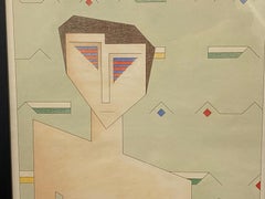 "Geometric Man" Post-Modern Figurative Color Pencil Drawing