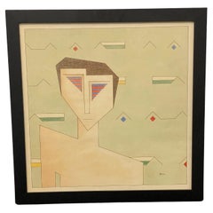 "Hombre geométrico" Dibujo figurativo posmoderno a lápiz de color