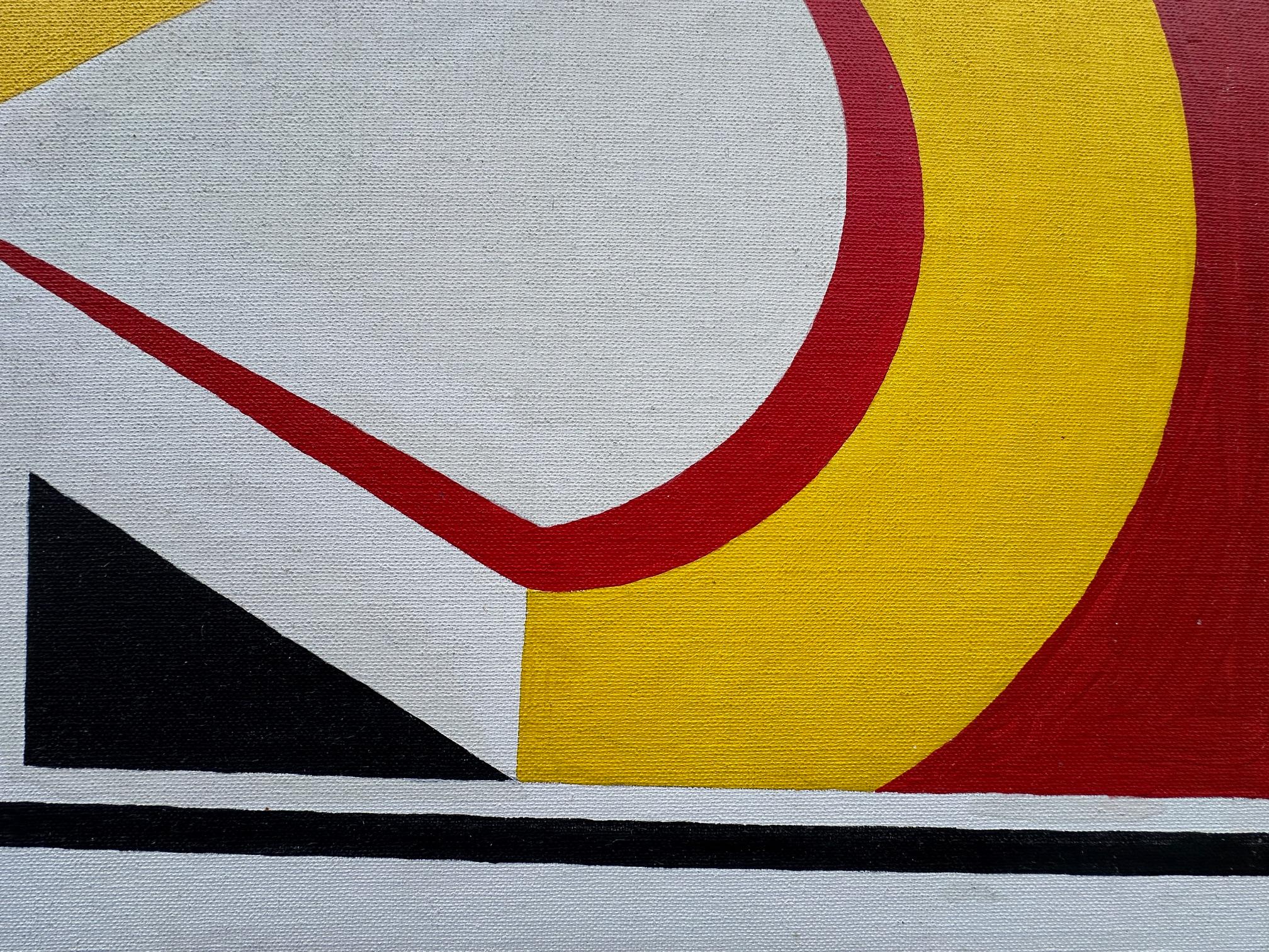 Geometric Yellow and Red Acrylic Abstract in the style of Roy Lichtenstein - Painting by Unknown