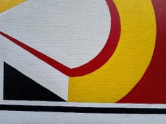 Geometric Yellow and Red Acrylic Abstract in the style of Roy Lichtenstein