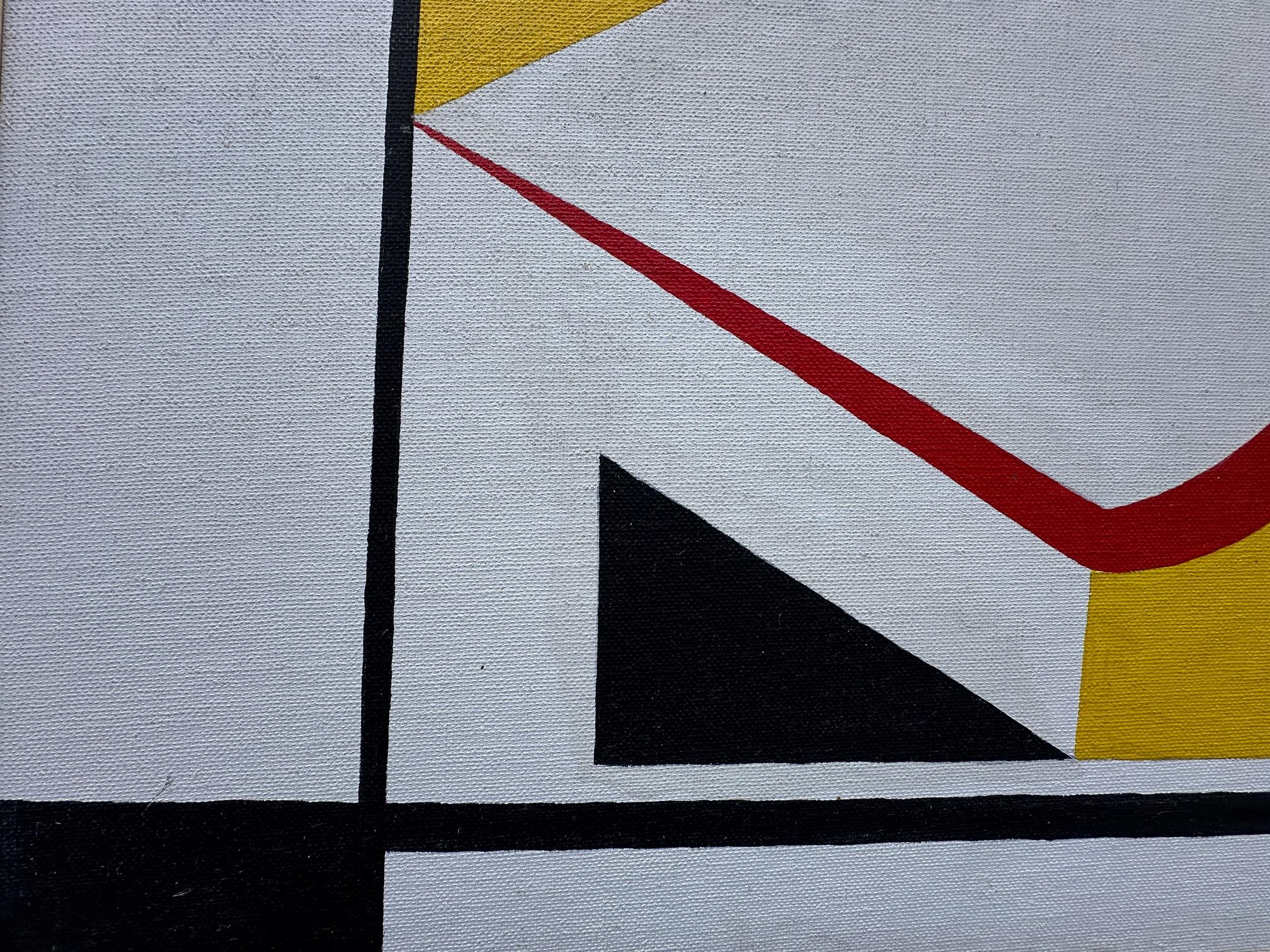 Geometric Yellow and Red Acrylic Abstract in the style of Roy Lichtenstein - Beige Abstract Painting by Unknown