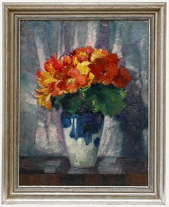 Georg Hoffmann - Huile encadrée du milieu du 20e siècle, Nature morte aux fleurs rouges